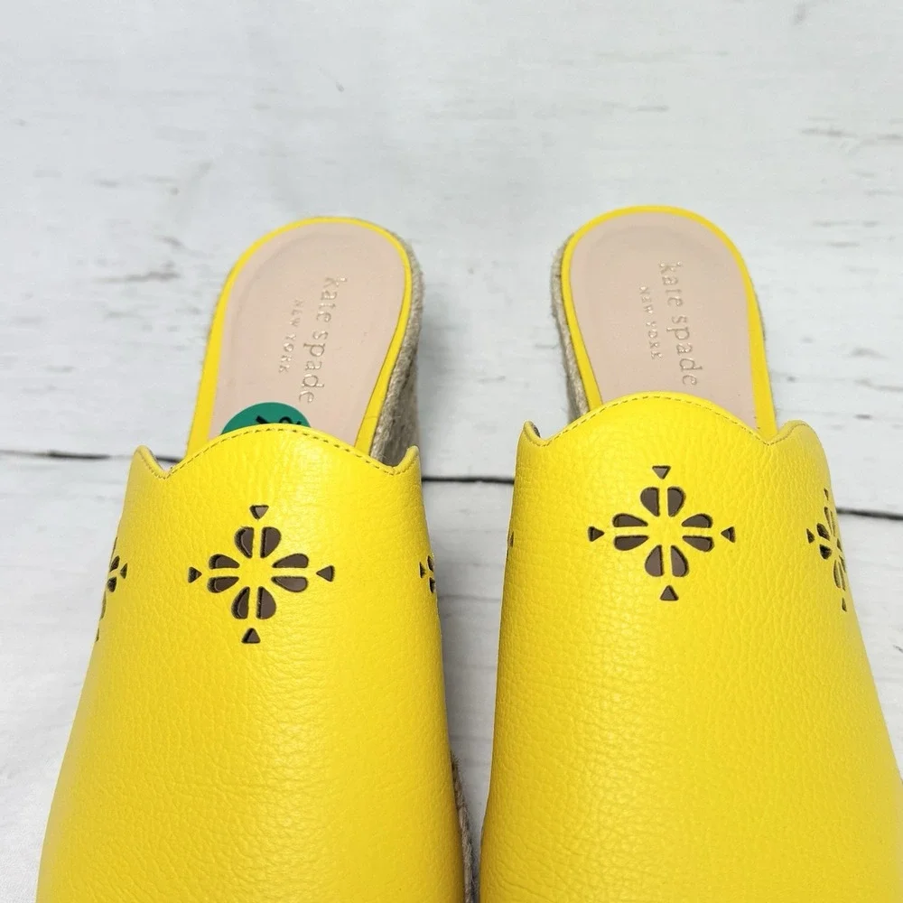 Kate Spade Shoes Women's 7.5 Yellow Wedge Espadrille Sandals Leather Platform